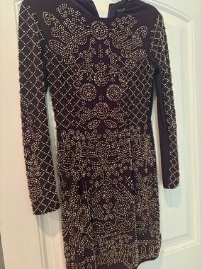 Xscape Plum Long-Sleeve Embellished Bodycon Dress